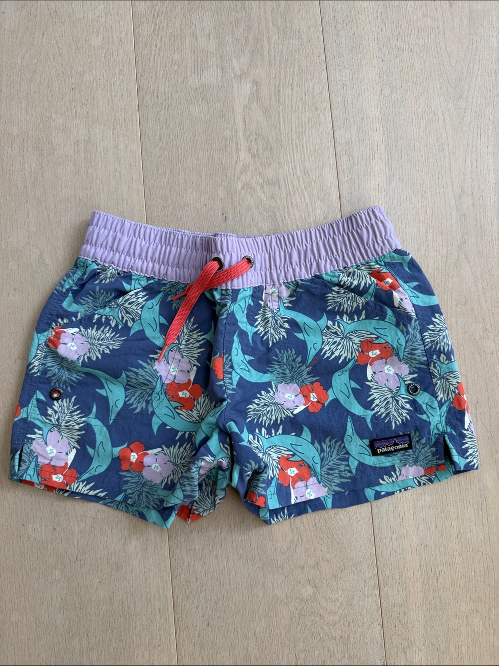 Patagonia Girls' Floral Baggies Shorts with Lilac Waistband